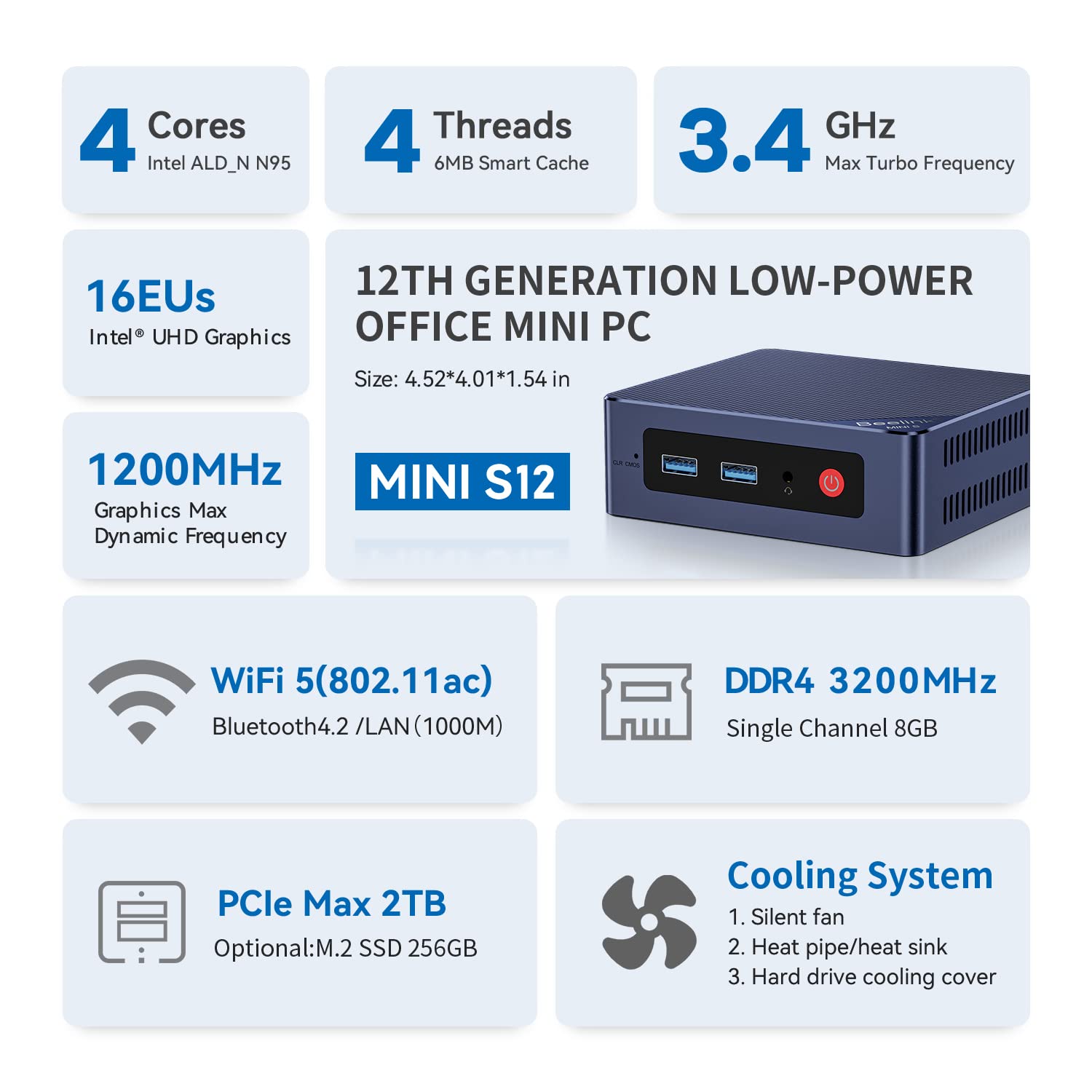 Foto 2 | Mini PC Beelink Mini S12 Intel 12.o N95 8 GB DDR4 256 GB SSD - Venta Internacional