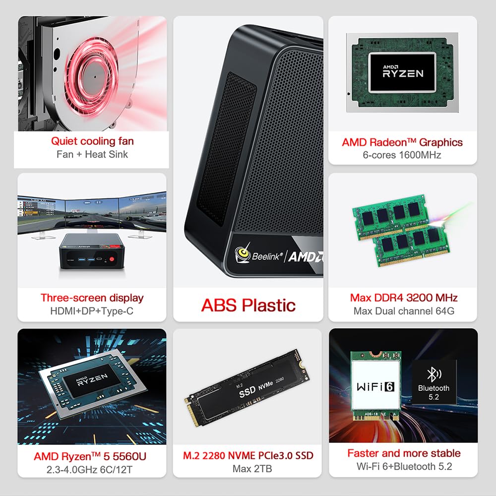 Foto 3 pulgar | Mini PC Beelink Ser5 AMD Ryzen 5 5560u 16 GB RAM 500 GB SSD - Venta Internacional