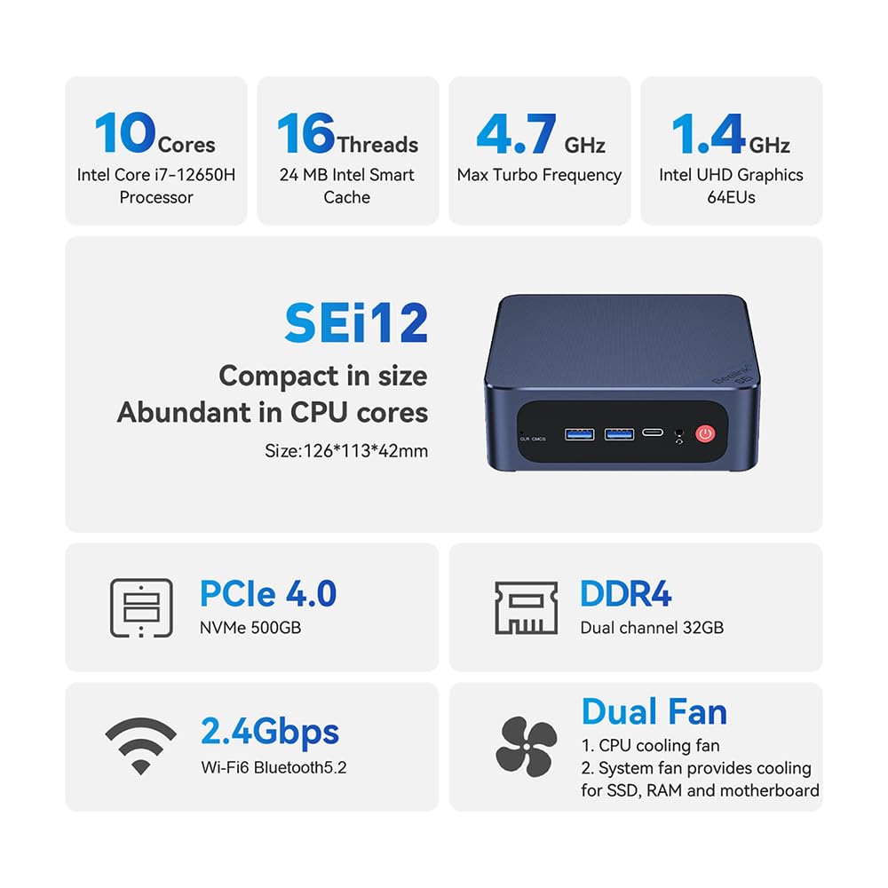 Foto 4 pulgar | Mini Pc Beelink Sei12 Intel I7-12650h 32 Gb Ram 500 Gb Ssd 4k - Venta Internacional.