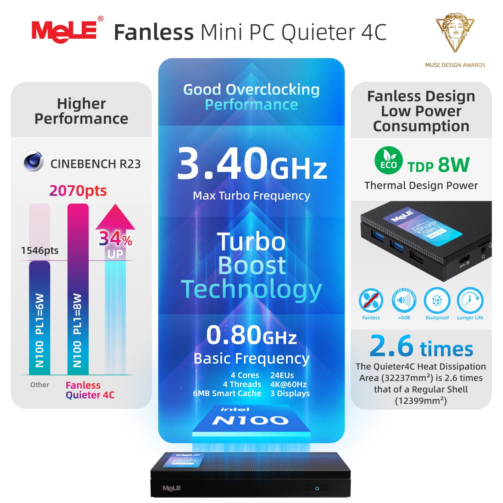 Foto 3 | Mini Pc Mele Quieter 4c 12.ª Generación N100 8 Gb 256 Gb Ssd 4k - Venta Internacional.