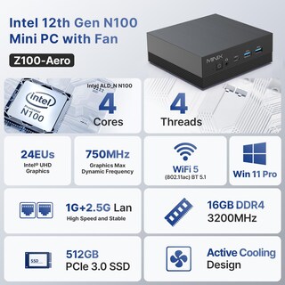 Foto 2 | Mini Pc Minix Z100-aero Intel 12.ª Generación N100 16 Gb 512 Gb Ssd - Venta Internacional.