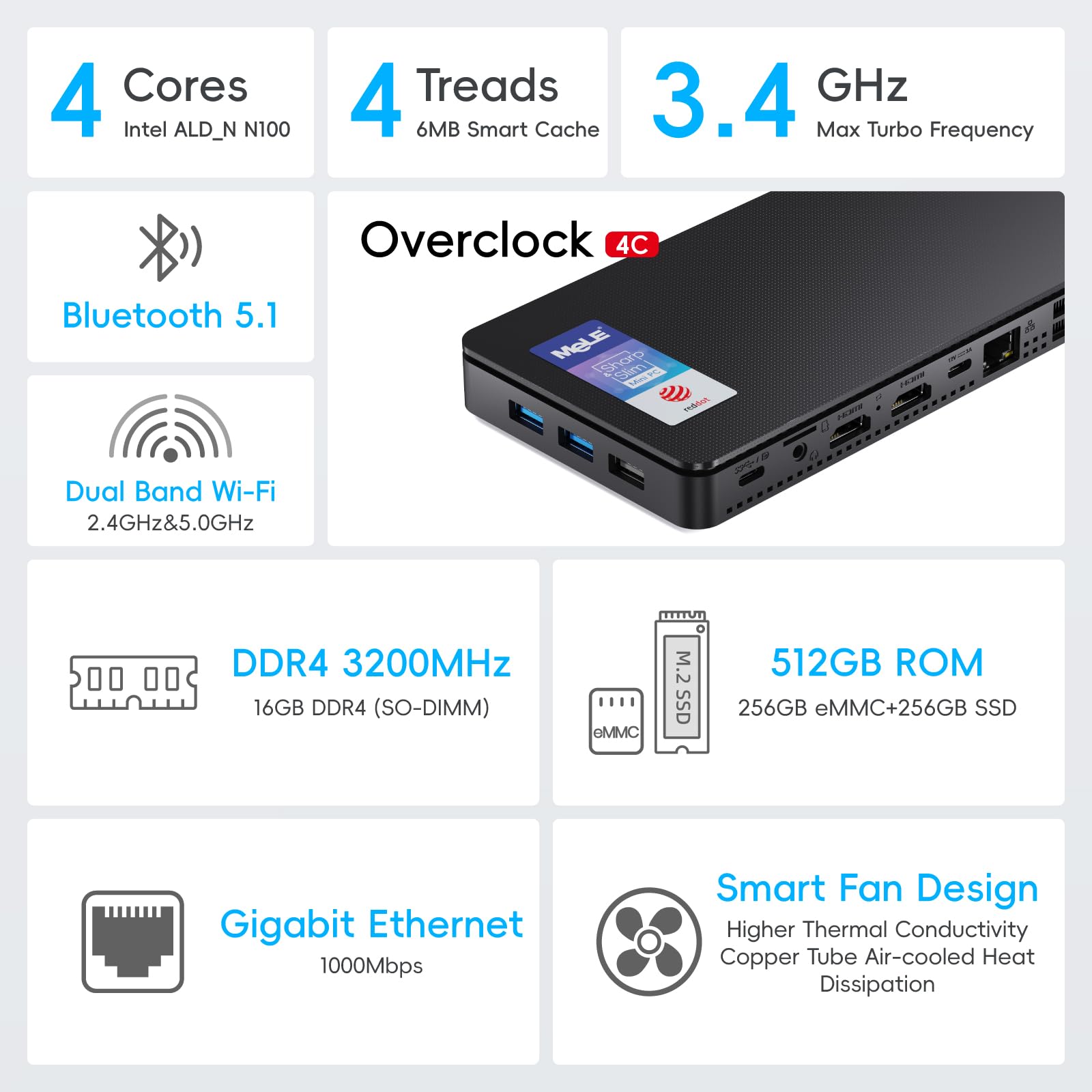 Foto 3 | Mini Pc Mele 2024 Reddot Winner Overclock4c N100 32 Gb/512 Gb - Venta Internacional.