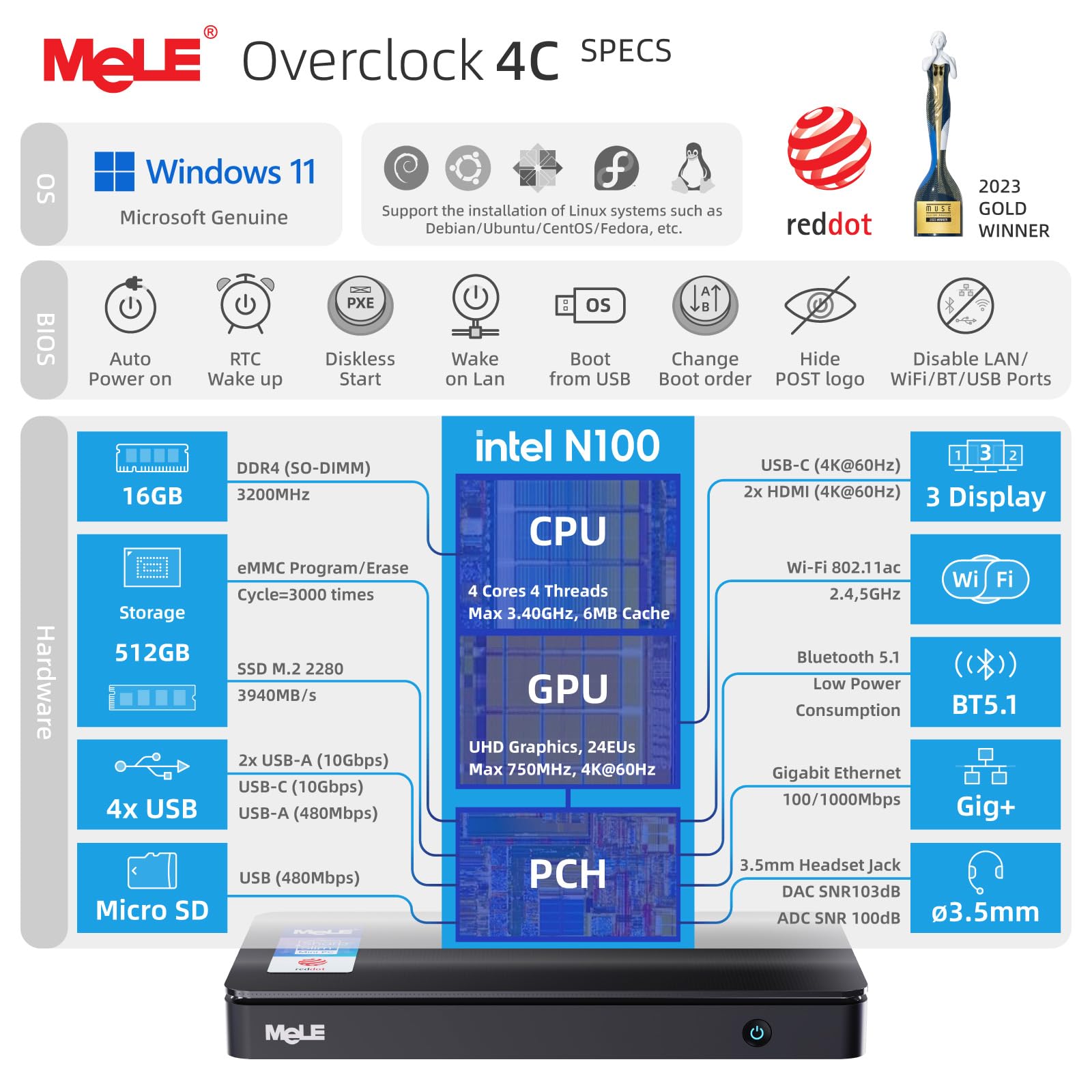Foto 4 pulgar | Mini Pc Mele Overclock4c N100 12ª Generación, 16 Gb De Ram, 512 Gb Ssd - Venta Internacional.