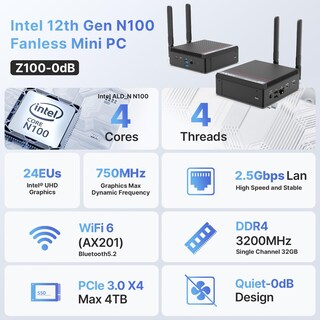 Foto 2 | Mini Pc Minix Z100-0db Sin Ventilador Intel 12.º N100 16 Gb/512 Gb W11 - Venta Internacional.