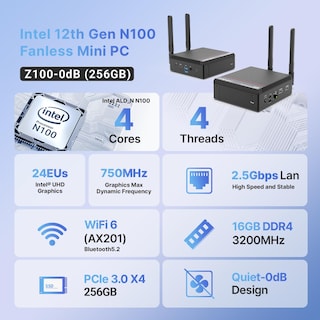 Foto 5 | Mini Pc Minix Z100-0db Sin Ventilador Intel 12.º N100 8 Gb 256 Gb W11 - Venta Internacional.