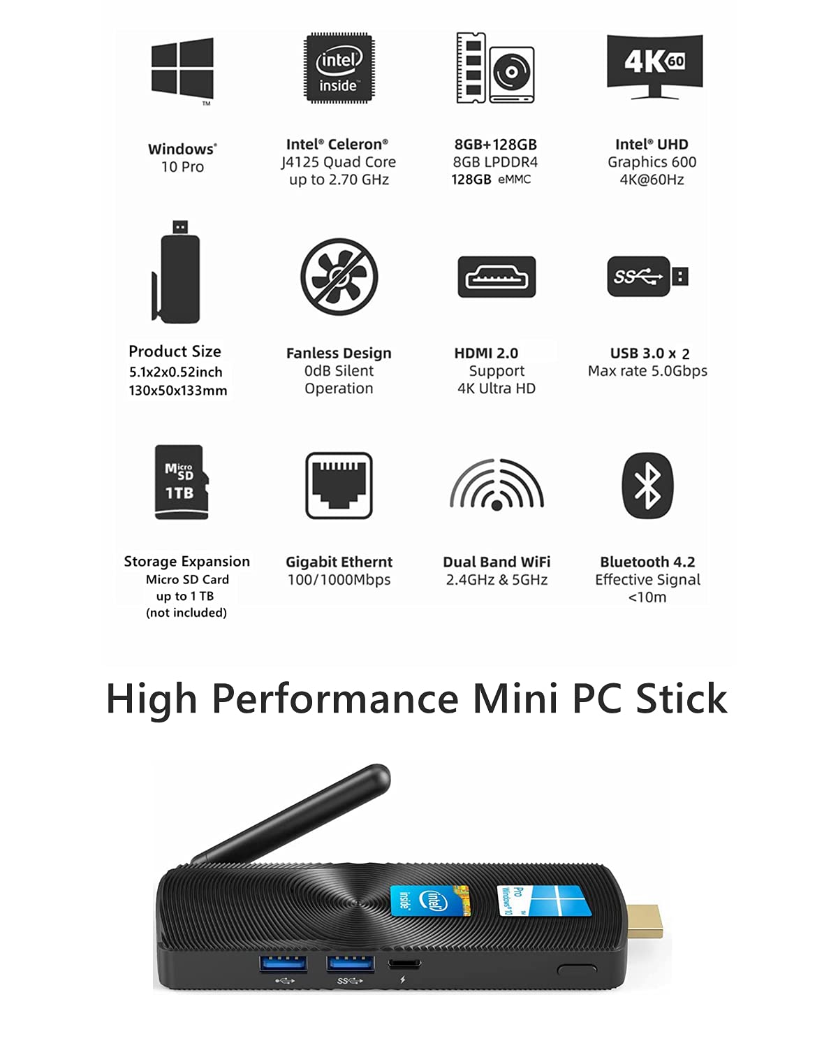 Foto 4 pulgar | Mini Pc Stick Mele Pcg02 J4125 8 Gb Ram 128 Gb Ssd Windows 11 - Venta Internacional.