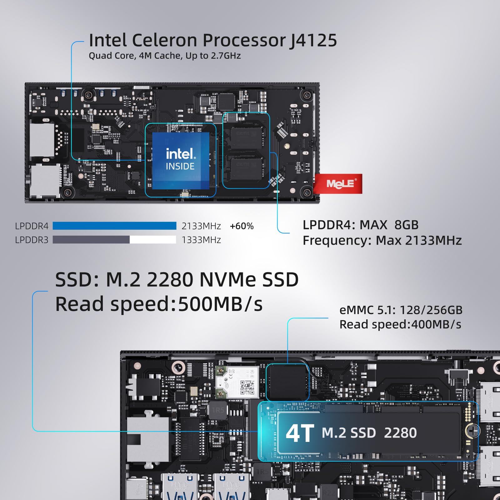 Foto 5 pulgar | Mini Pc Stick Mele Pcg02 Pro J4125 De 8 Gb/128 Gb Hdmi X2 Usb-c - Venta Internacional.