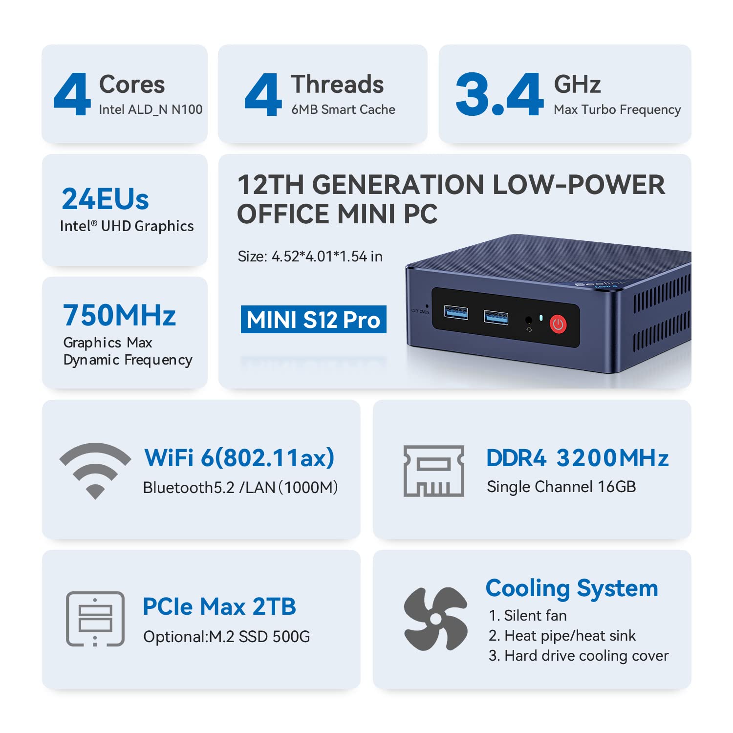 Foto 2 | Mini PC Beelink S12 Pro Intel Alder Lake-N100 de 12 Generación 16 GB/500 GB - Venta Internacional
