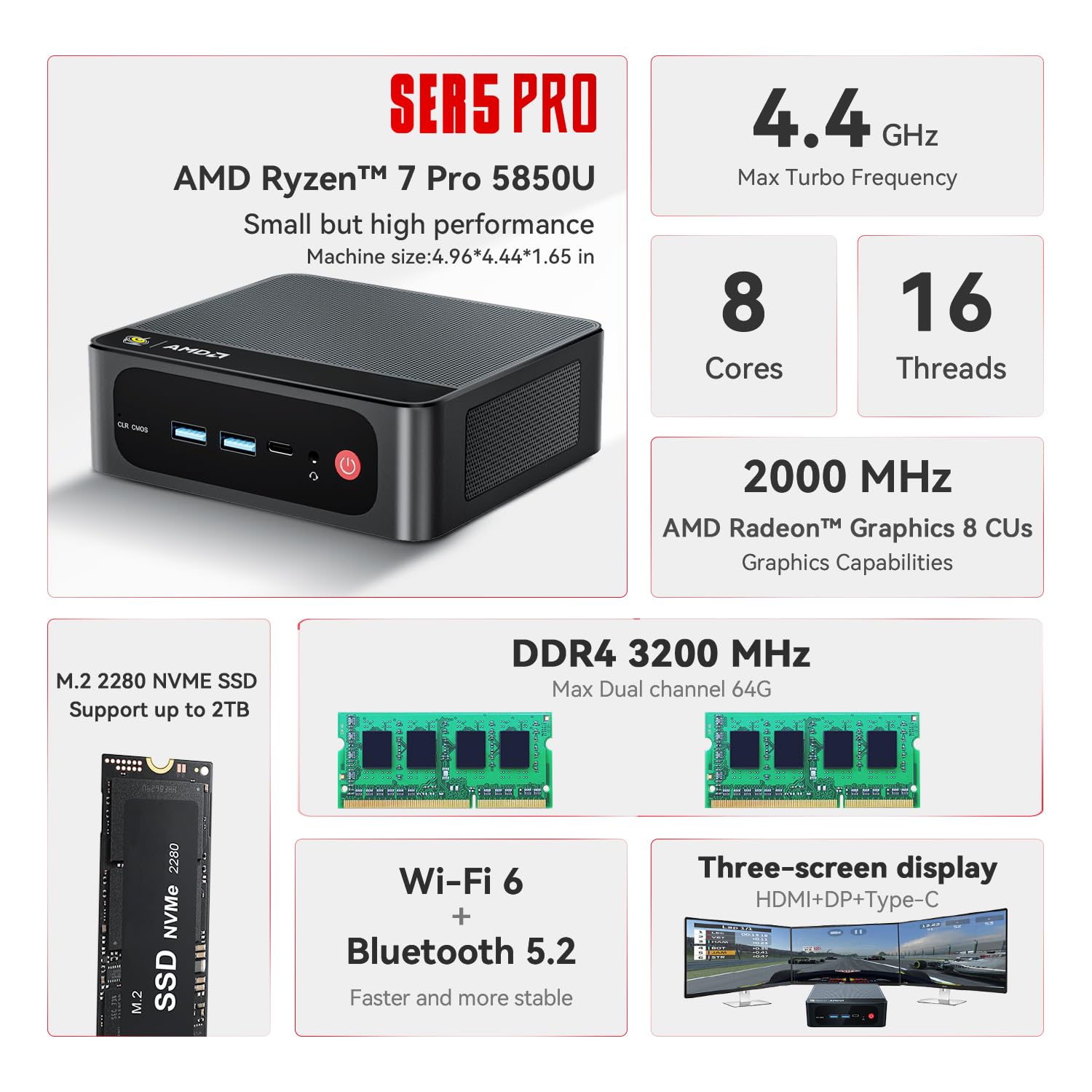 Foto 3 pulgar | Mini Pc Beelink Ser5 Pro Amd Ryzen 7 5850u 32 Gb Ram 1 Tb Ssd - Venta Internacional.