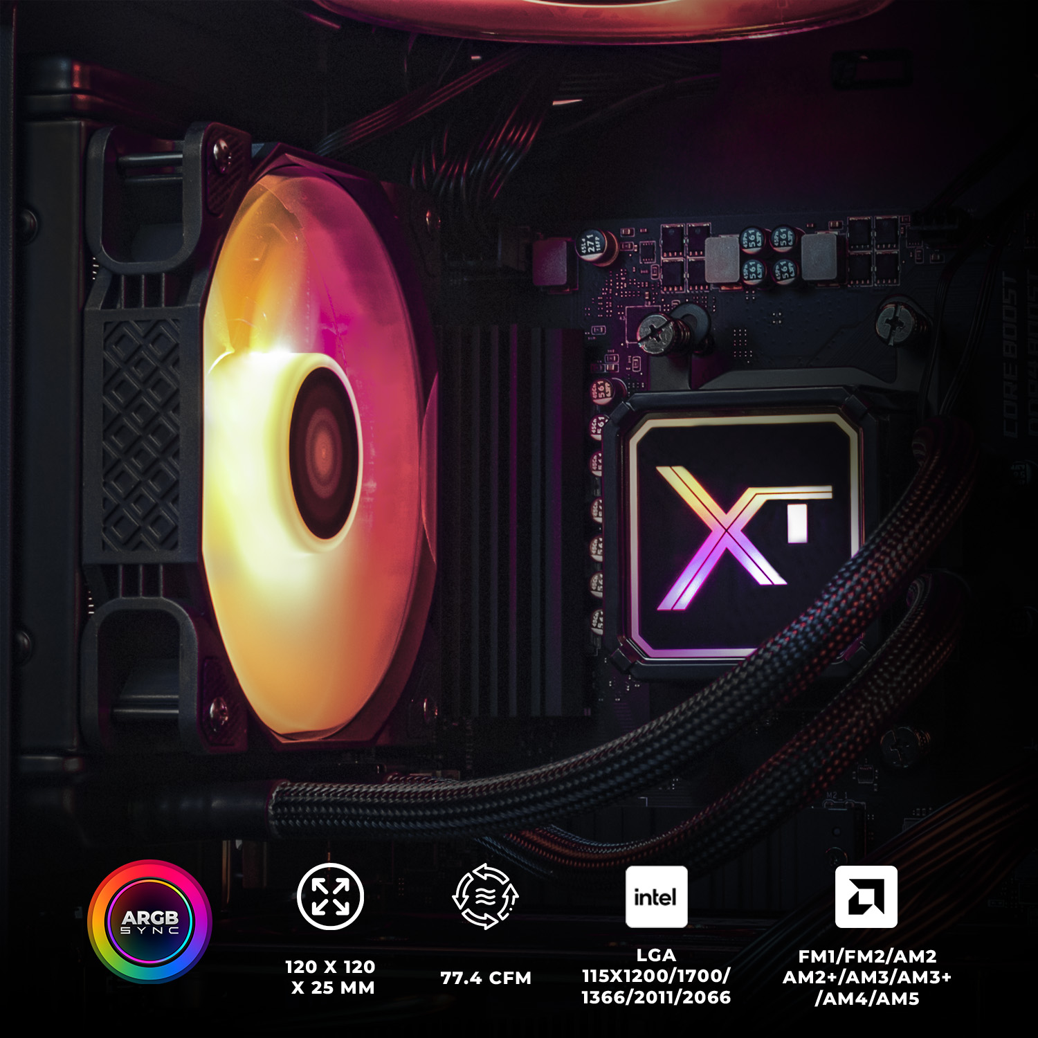Foto 8 pulgar | Enfriamiento Liquido Xtreme Pc Gaming Aqua Force 120mm Argb 800-2200 Rpm Negro