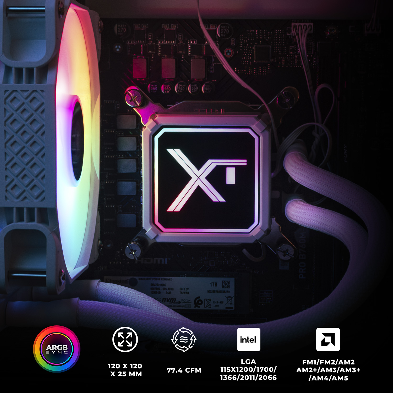 Foto 7 pulgar | Enfriamiento Liquido Xtreme Pc Gaming Aqua Force 120mm Argb 800-2200 Rpm Blanco