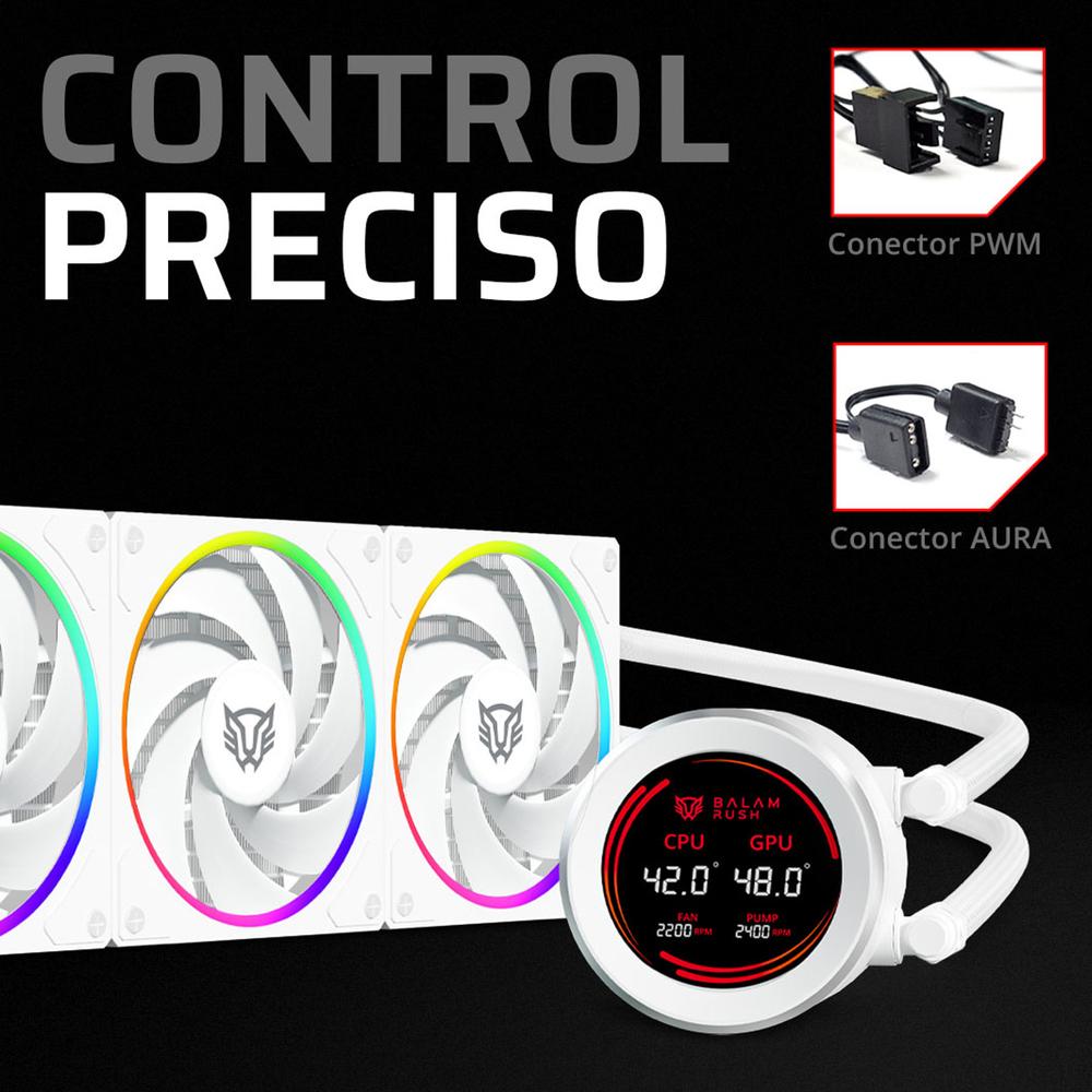 Foto 4 pulgar | Enfriamiento Liquido Balam Rush Hydrox Expert Hyx36 360mm Argb 4 Pines 2200 Rpm Tdp 3000w Lga1700 Am5 Display Blan