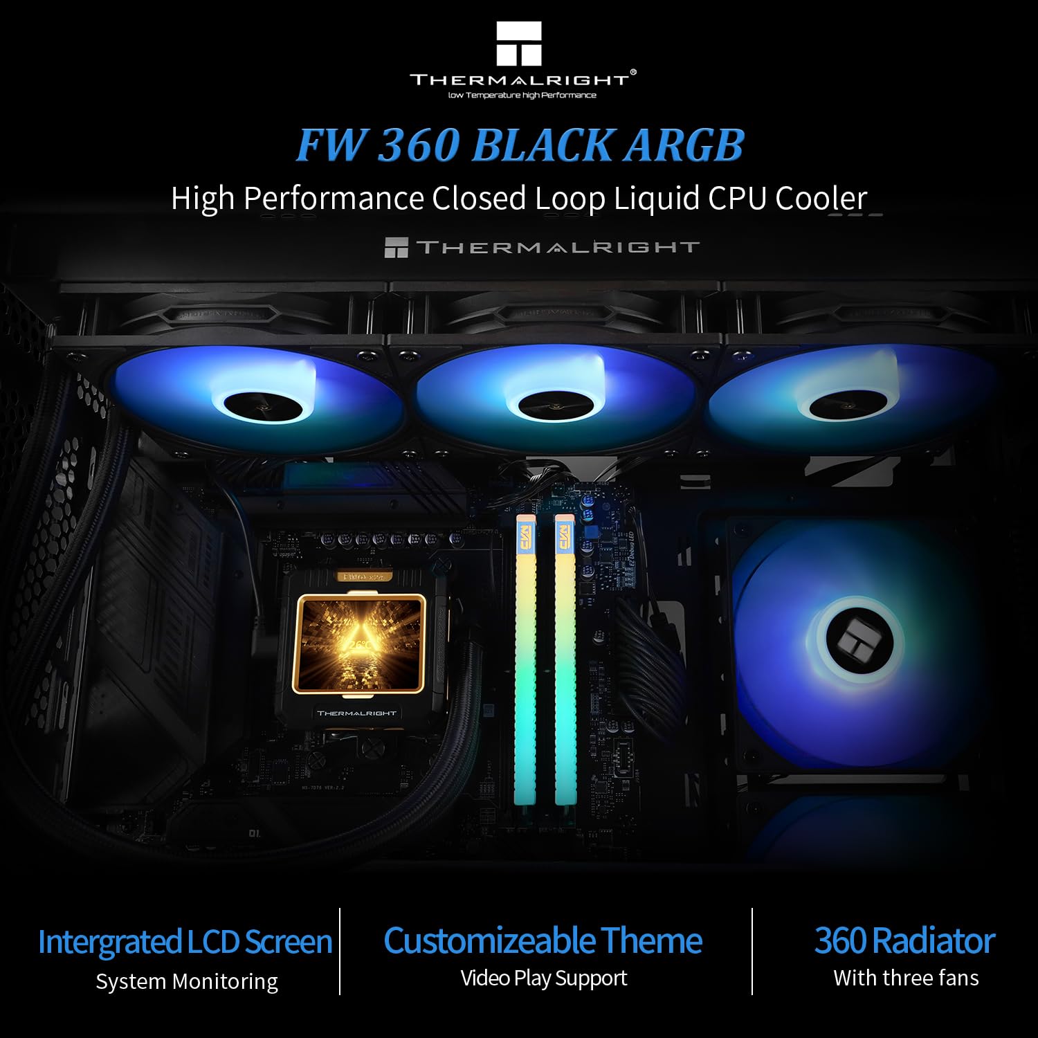Foto 2 | Enfriador Aio Para Cpu Thermalright Fw360 Negro Argb 360 Mm Con Pantalla Lcd - Venta Internacional.