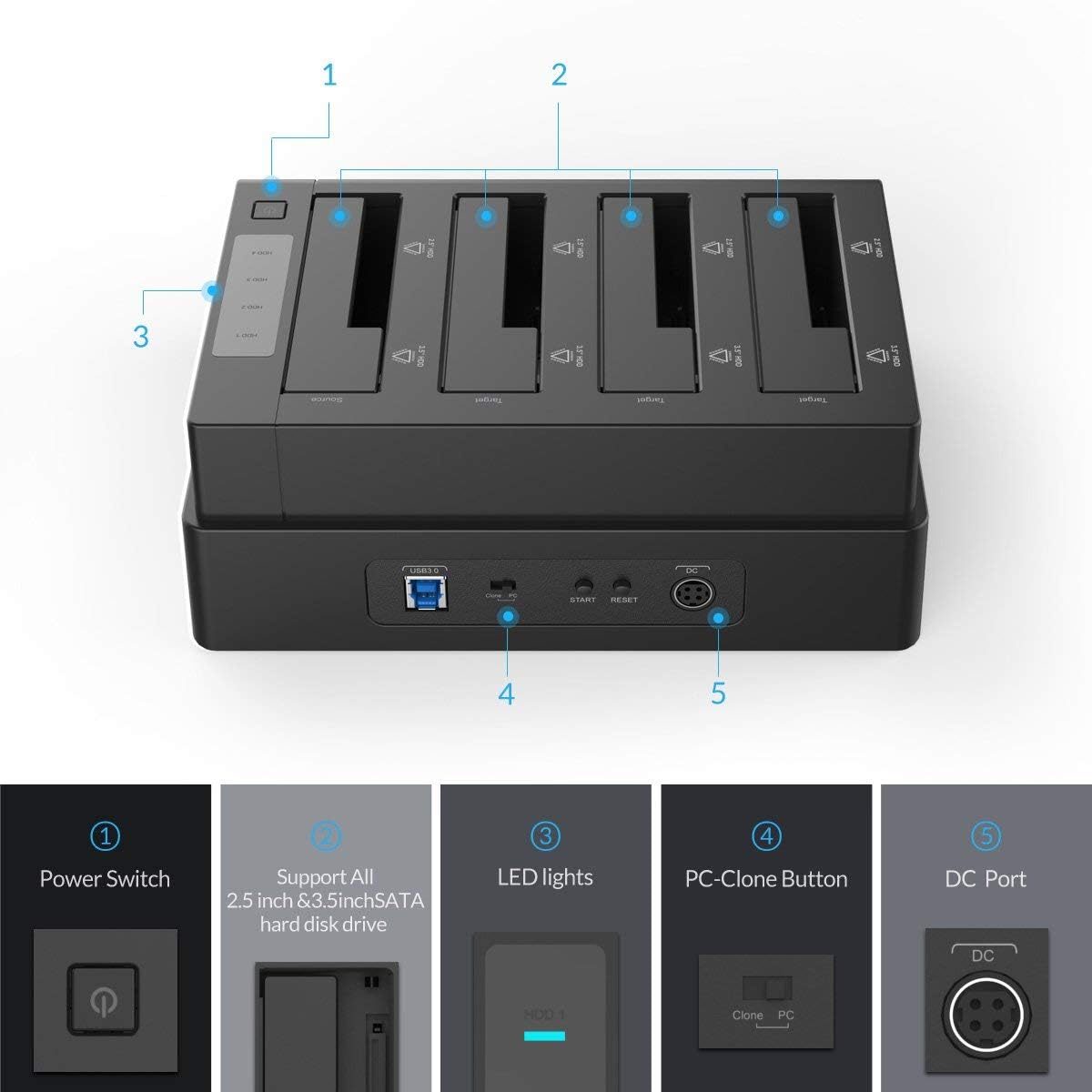 Foto 4 pulgar | Estación De Acoplamiento De Disco Duro Externa Orico 4 Bay Usb 3.2 Gen 1 - Venta Internacional.