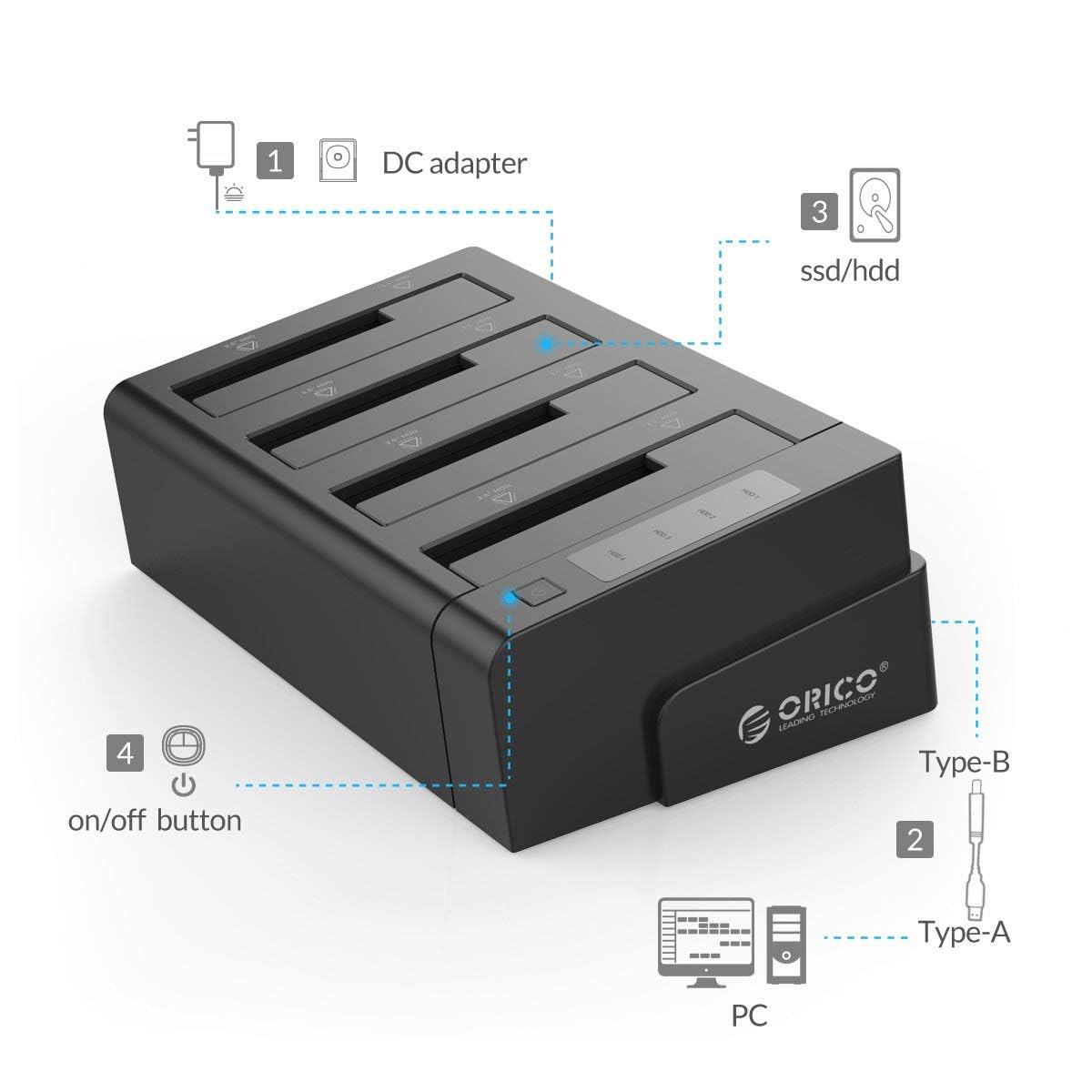 Foto 6 pulgar | Estación De Acoplamiento De Disco Duro Externa Orico 4 Bay Usb 3.2 Gen 1 - Venta Internacional.