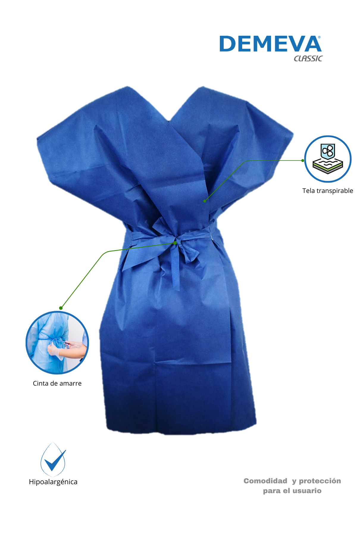 Foto 4 | Bata Desechable para Paciente Demeva Azul 10 Piezas