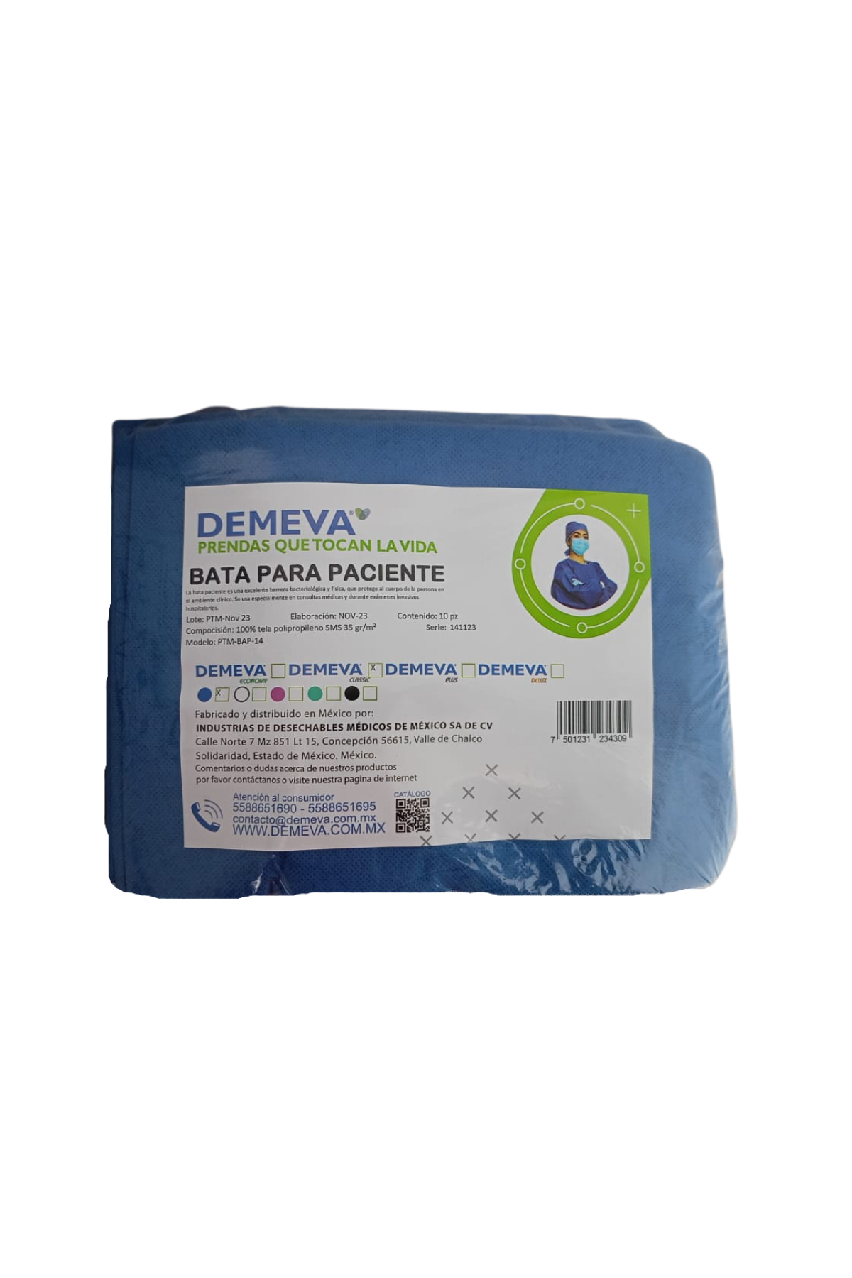 Foto 5 | Bata Desechable para Paciente Demeva Azul 10 Piezas