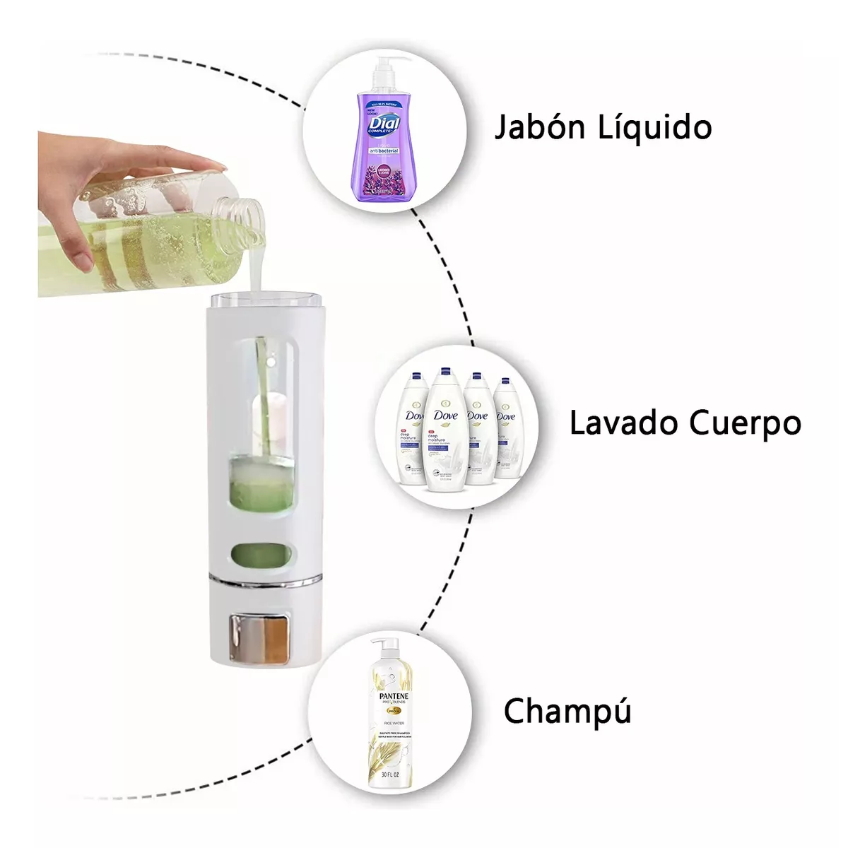 Foto 3 pulgar | Dispensador De Jabón Líquido Despachador De Champú Gel 2 Pzs Eo Safe Imports Esi-16337  Blanco