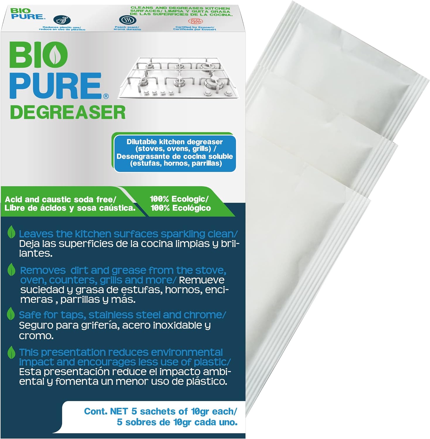 Foto 3 pulgar | Biopure - Sachets Solubles De Desengrasante Para Cocina - Elimina La Suciedad Y Grasa De Estufas, Hornos Y Parrillas