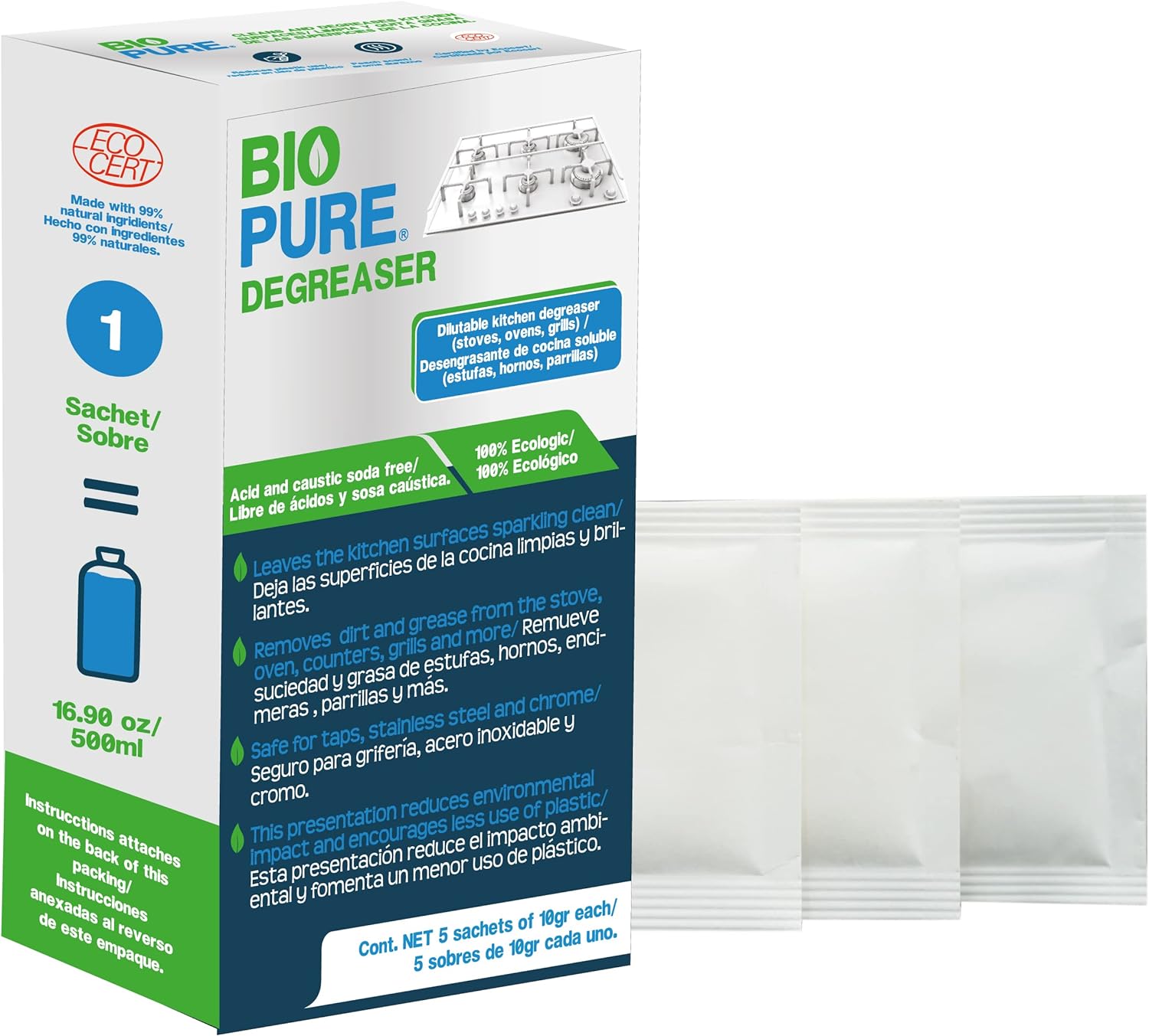 Foto 4 pulgar | Biopure - Sachets Solubles De Desengrasante Para Cocina - Elimina La Suciedad Y Grasa De Estufas, Hornos Y Parrillas
