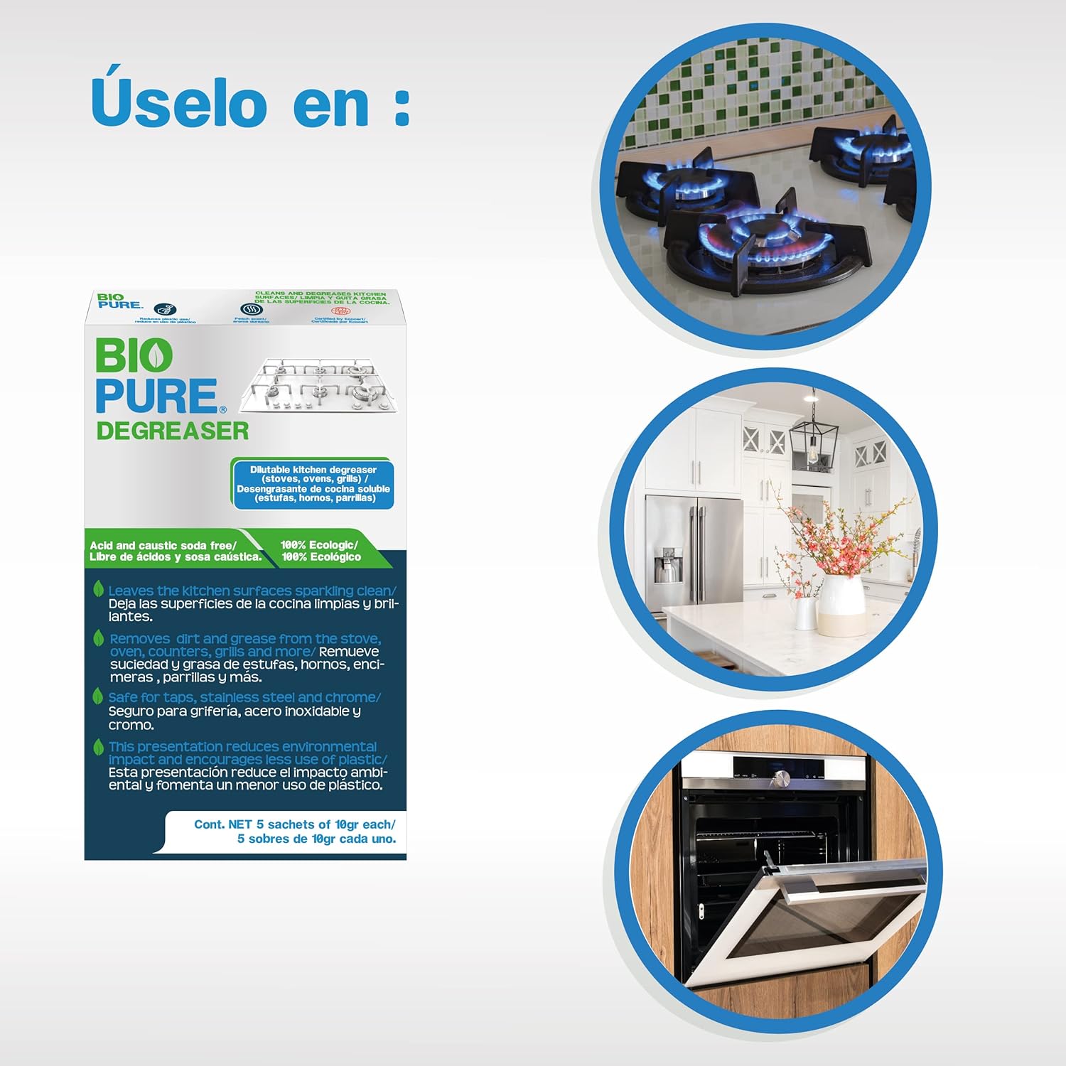 Foto 8 pulgar | Biopure - Sachets Solubles De Desengrasante Para Cocina - Elimina La Suciedad Y Grasa De Estufas, Hornos Y Parrillas