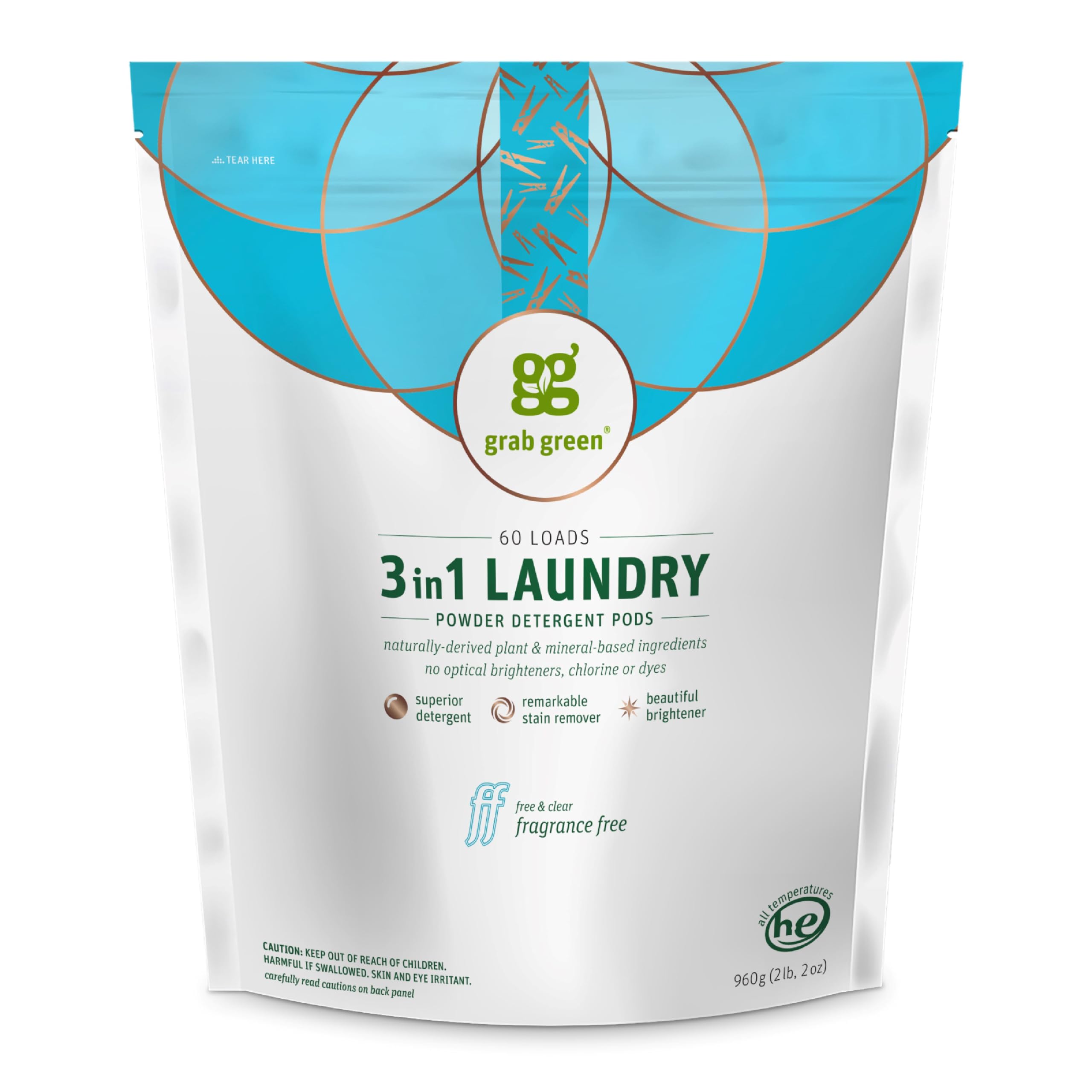 Detergente Para Ropa En Cápsulas Grab Green 3 En 1, 60 Unidades, Sin Fragancia - Venta Internacional. $718