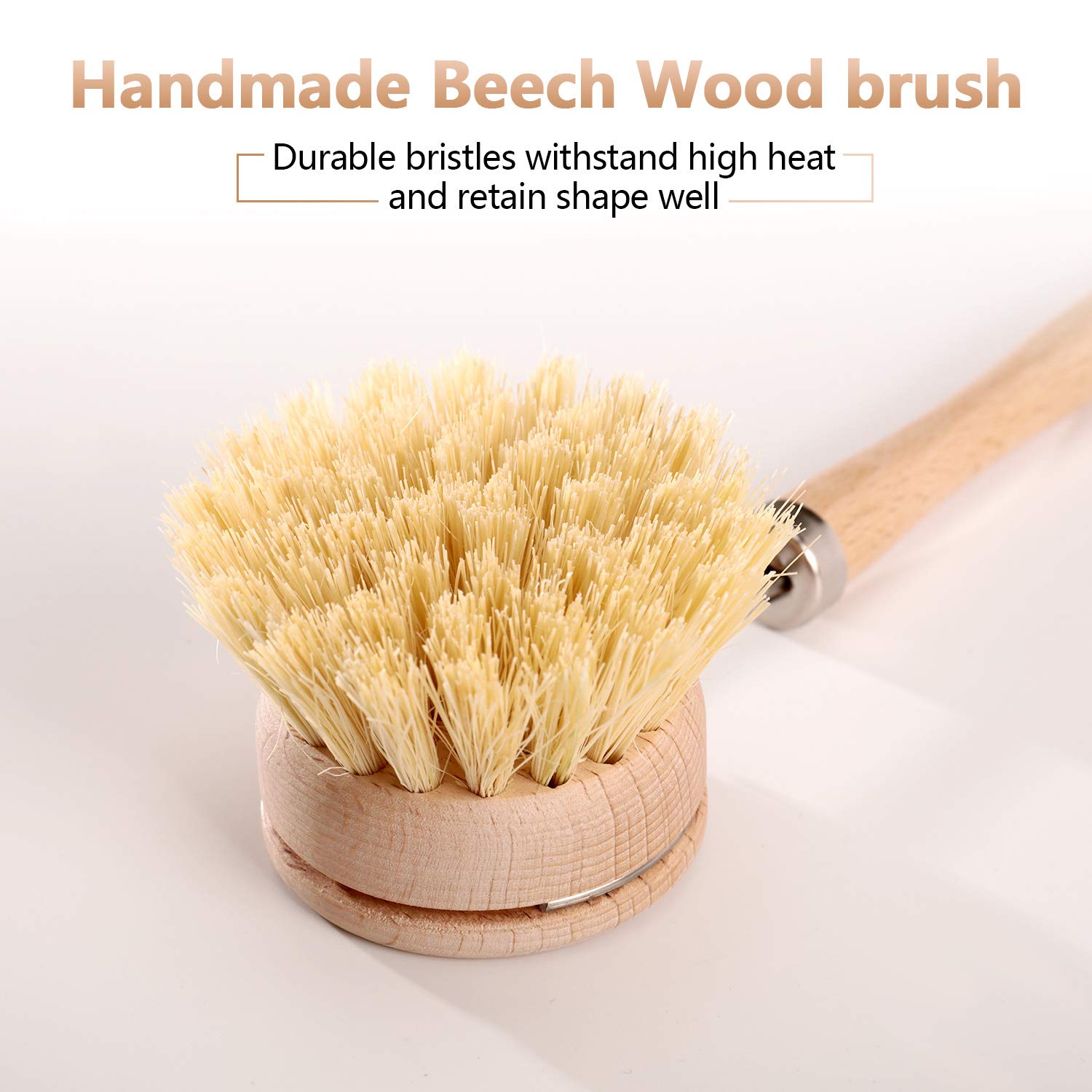 Foto 7 pulgar | Cepillo para Platos Boao con Mango de Madera de Haya y 2 Cabezales de Repuesto - Venta Internacional