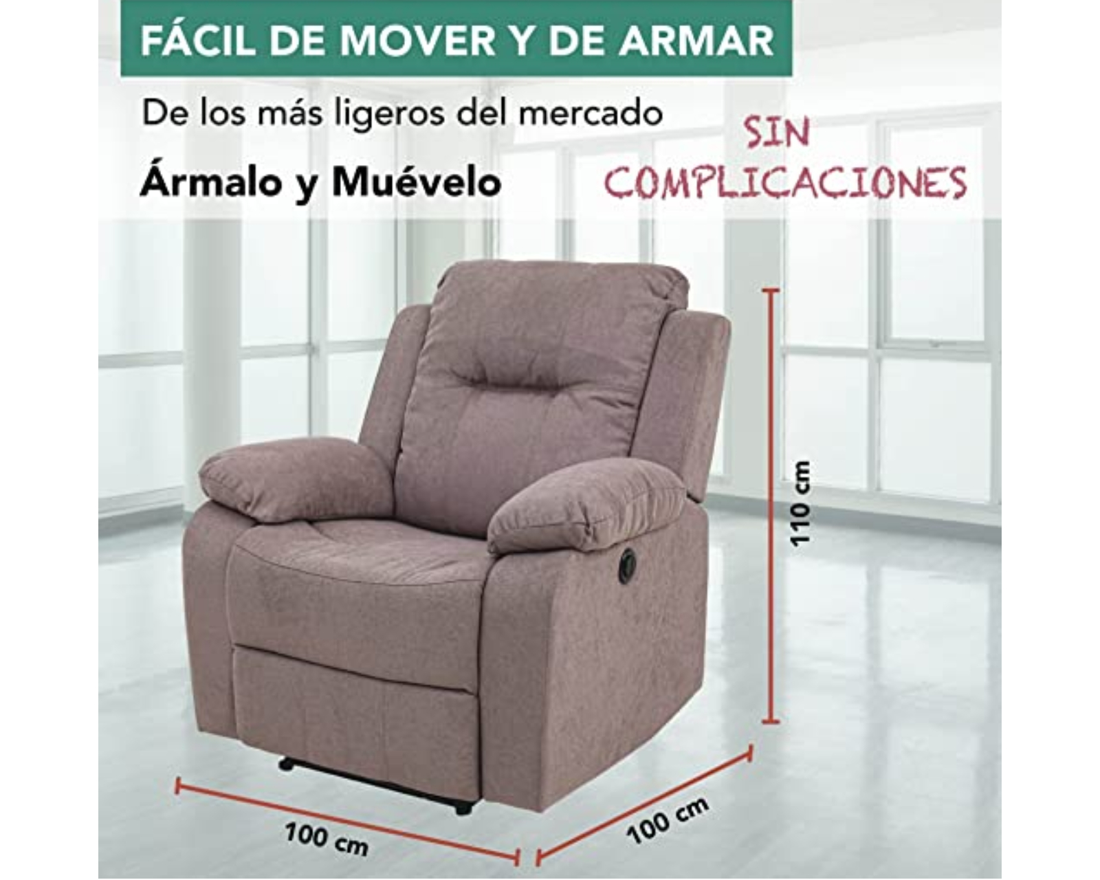 Foto 2 | Sillón Reclinable Eléctrico Cosmobel Cloe Color Taupe De Tela