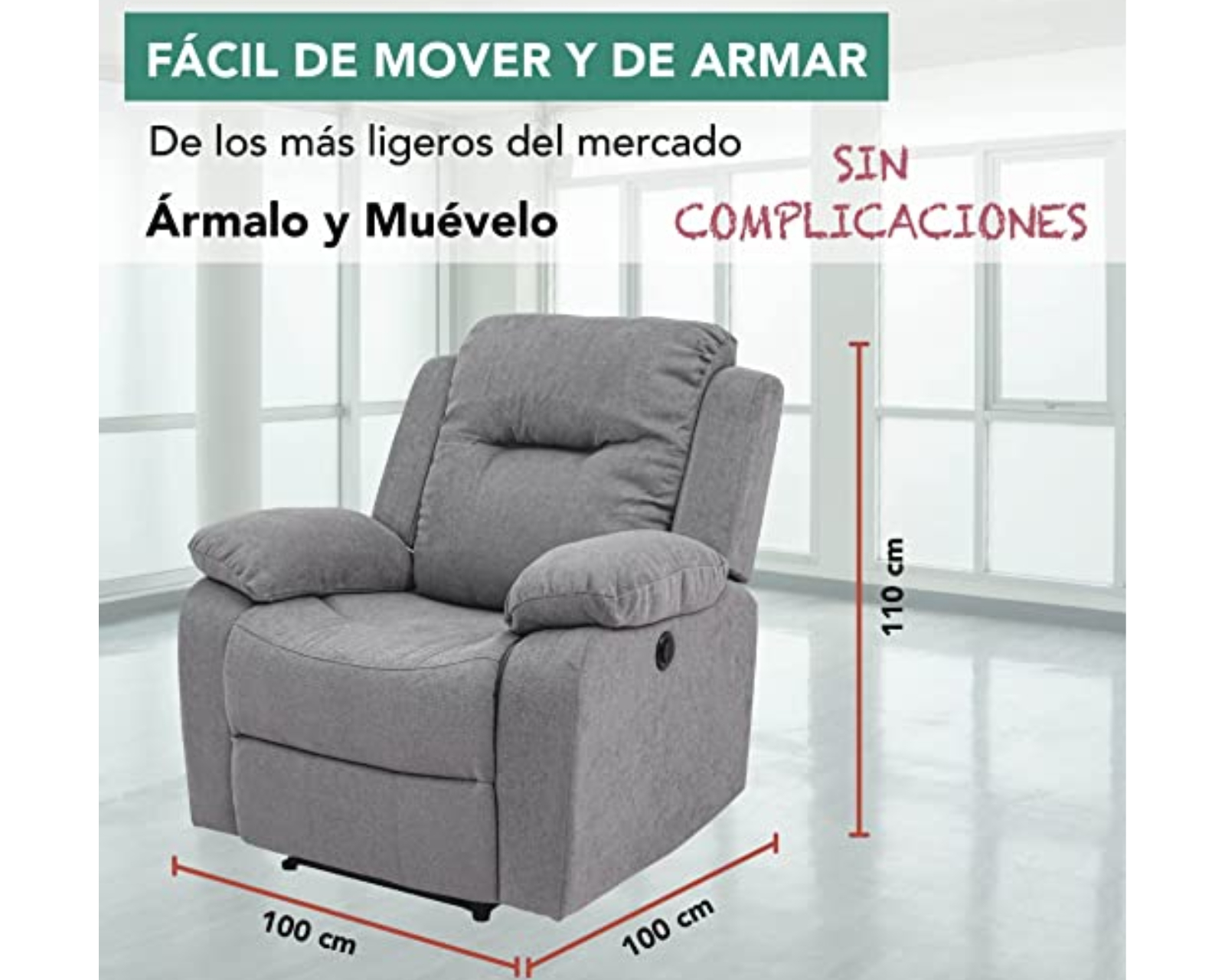 Foto 3 | Sillón Reclinable Eléctrico Cosmobel Cloe color Gris