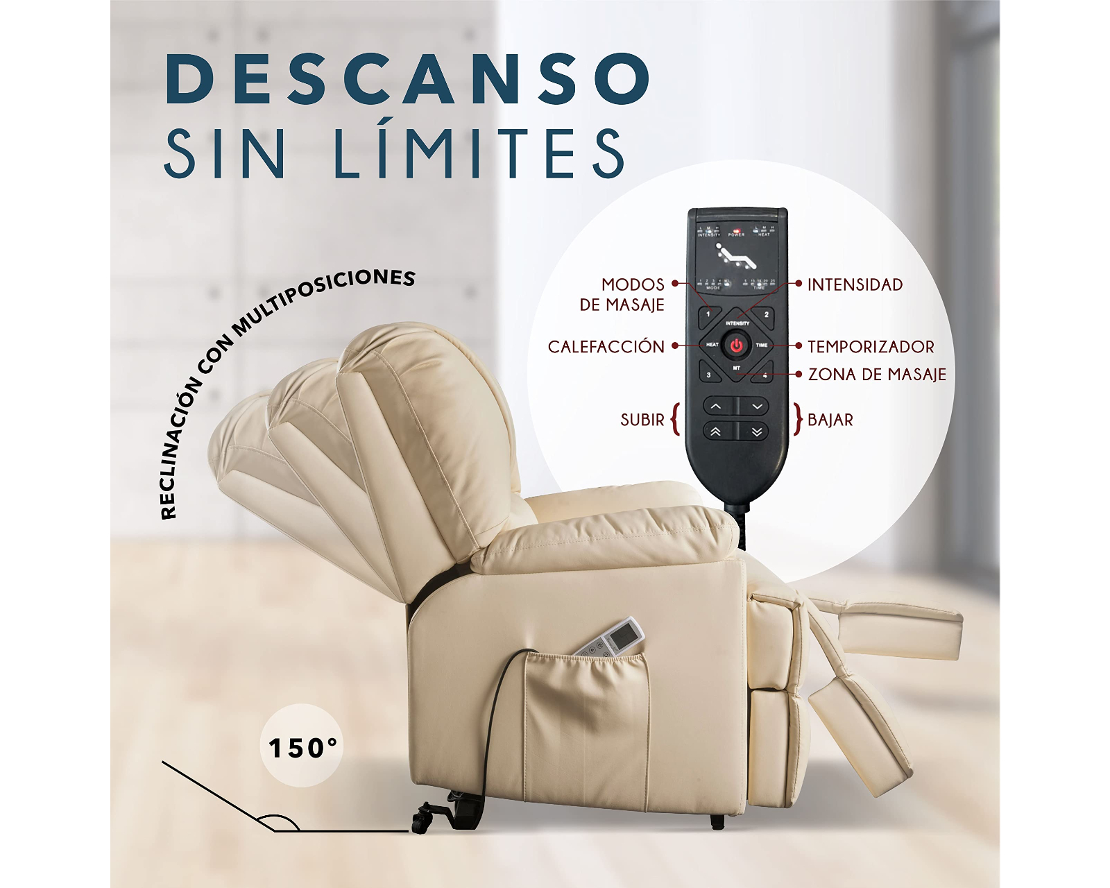 Foto 3 pulgar | Sillón Reclinable Eléctrico Cosmobel Ixora color Beige de Vinipiel