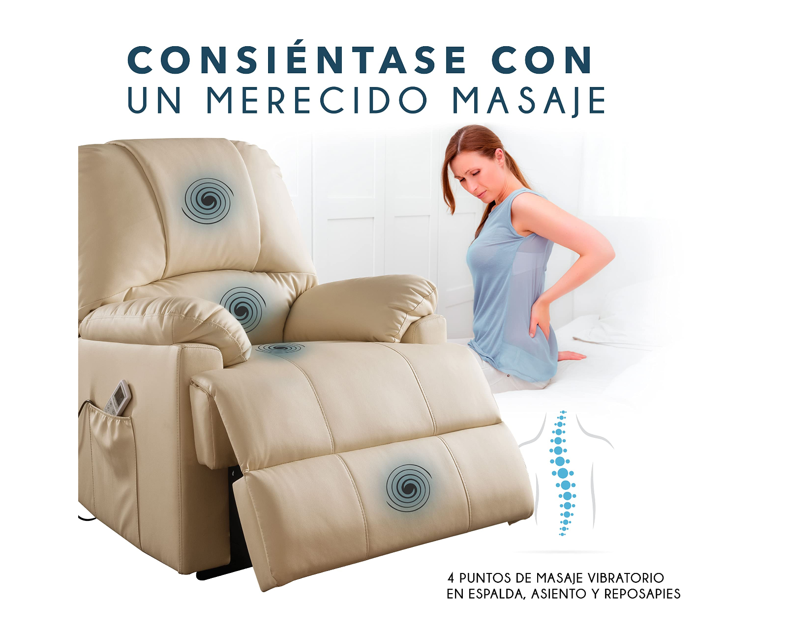Foto 4 pulgar | Sillón Reclinable Eléctrico Cosmobel Ixora color Beige de Vinipiel