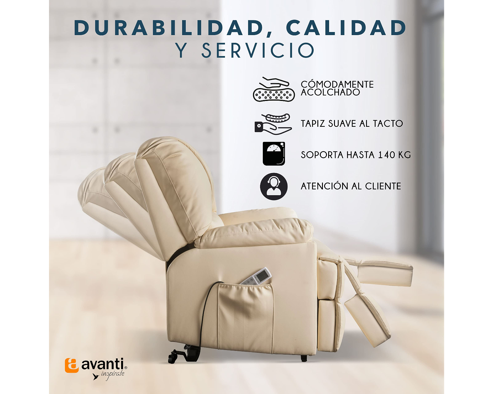 Foto 4 | Sillón Reclinable Eléctrico Cosmobel Ixora color Beige de Vinipiel