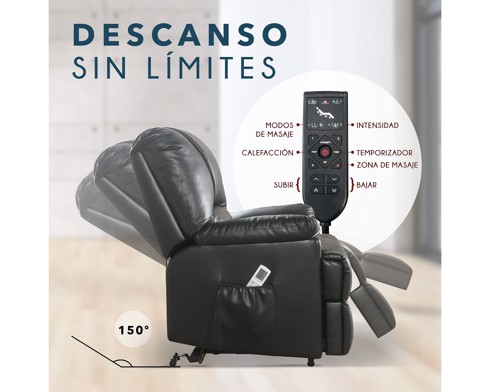 Foto 3 pulgar | Sillón Reclinable Eléctrico Cosmobel Ixora color Negro de Vinipiel