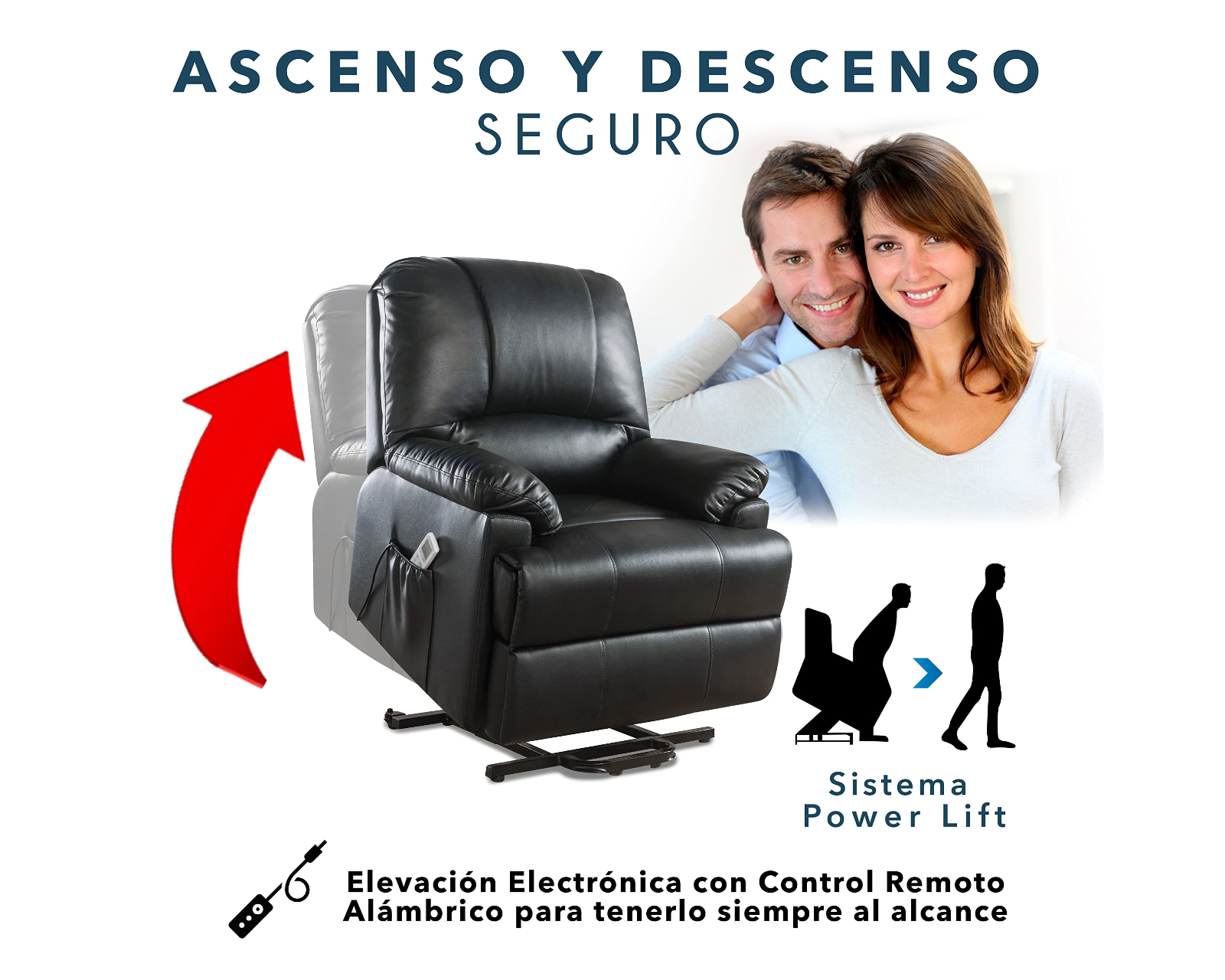 Foto 6 pulgar | Sillón Reclinable Eléctrico Cosmobel Ixora color Negro de Vinipiel