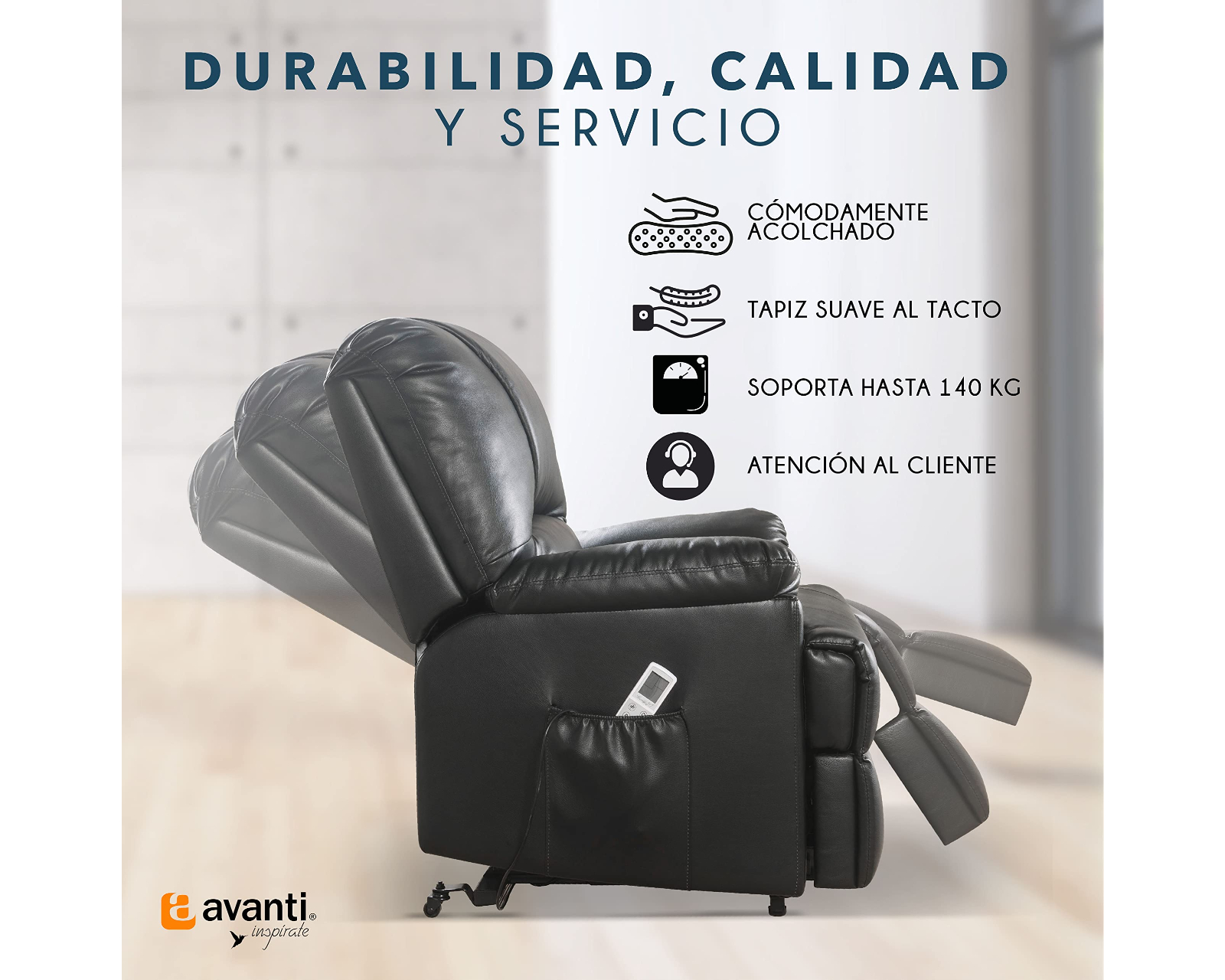 Foto 7 pulgar | Sillón Reclinable Eléctrico Cosmobel Ixora color Negro de Vinipiel