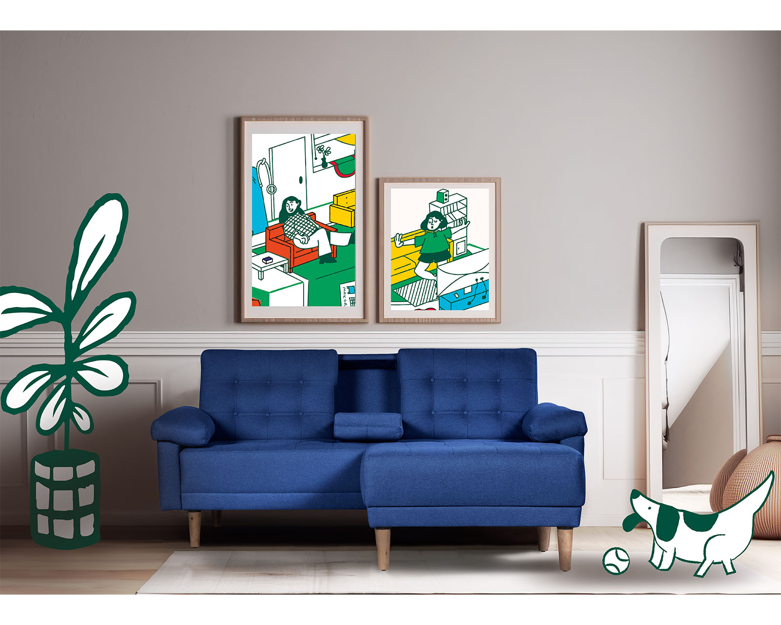 Foto 1 | Sala Modular Sofá Cama Reversible de Lino Azul con Portavasos Modelo Praia