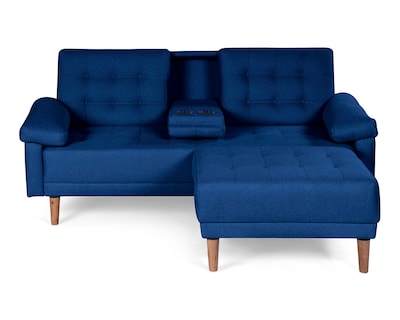 Foto 2 | Sala Modular Sofá Cama Reversible de Lino Azul con Portavasos Modelo Praia