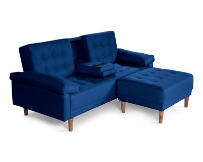 Foto 3 | Sala Modular Sofá Cama Reversible de Lino Azul con Portavasos Modelo Praia