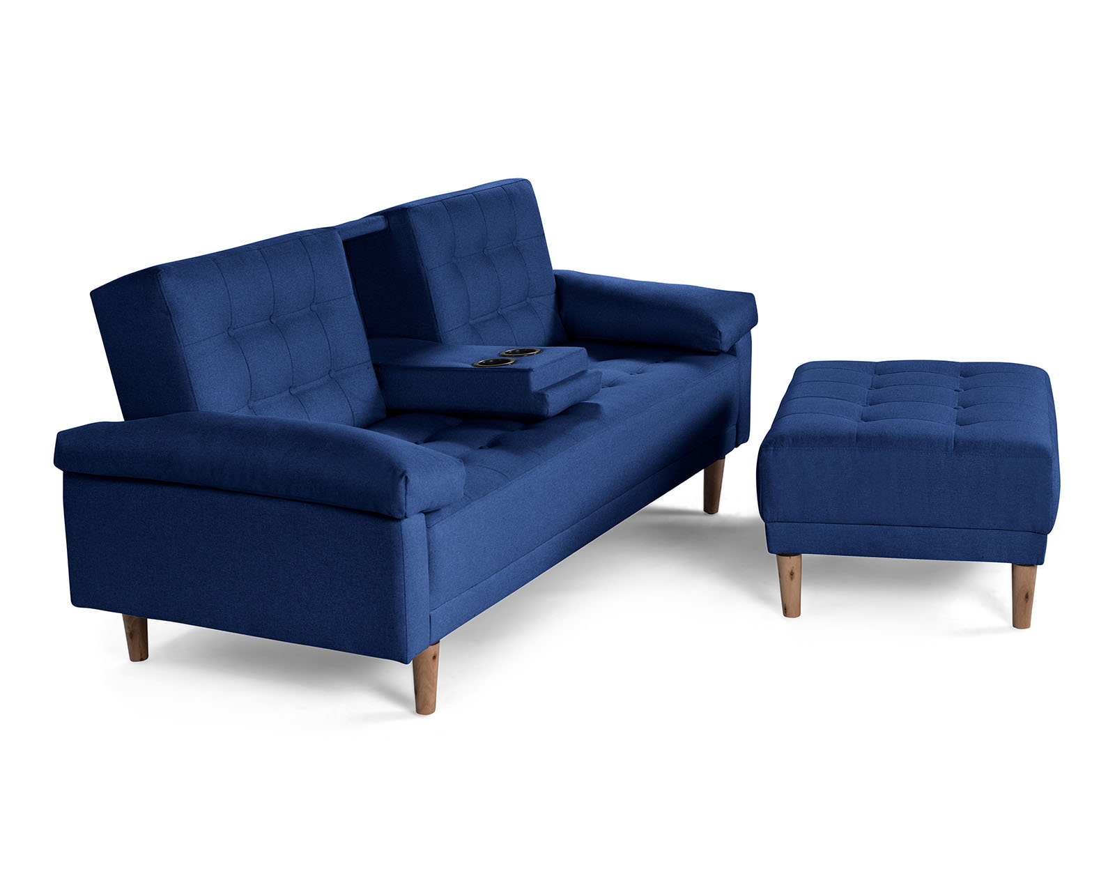Foto 5 pulgar | Sala Modular Sofá Cama Reversible de Lino Azul con Portavasos Modelo Praia