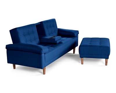 Foto 4 | Sala Modular Sofá Cama Reversible de Lino Azul con Portavasos Modelo Praia