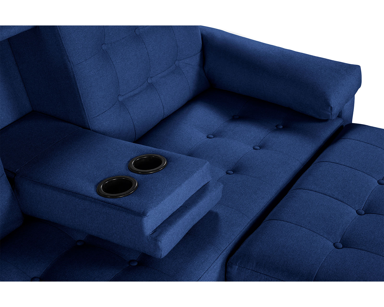 Foto 7 pulgar | Sala Modular Sofá Cama Reversible de Lino Azul con Portavasos Modelo Praia