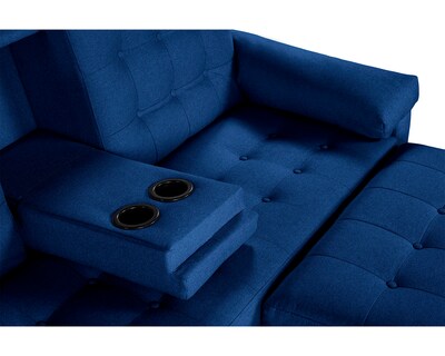 Foto 6 | Sala Modular Sofá Cama Reversible de Lino Azul con Portavasos Modelo Praia