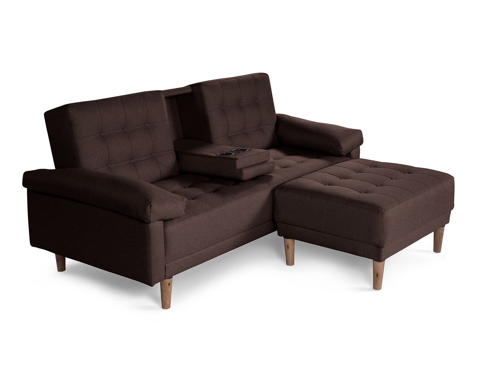 Foto 3 | Sala Modular Sofá Cama Reversible de Lino Chocolate con Portavasos Praia