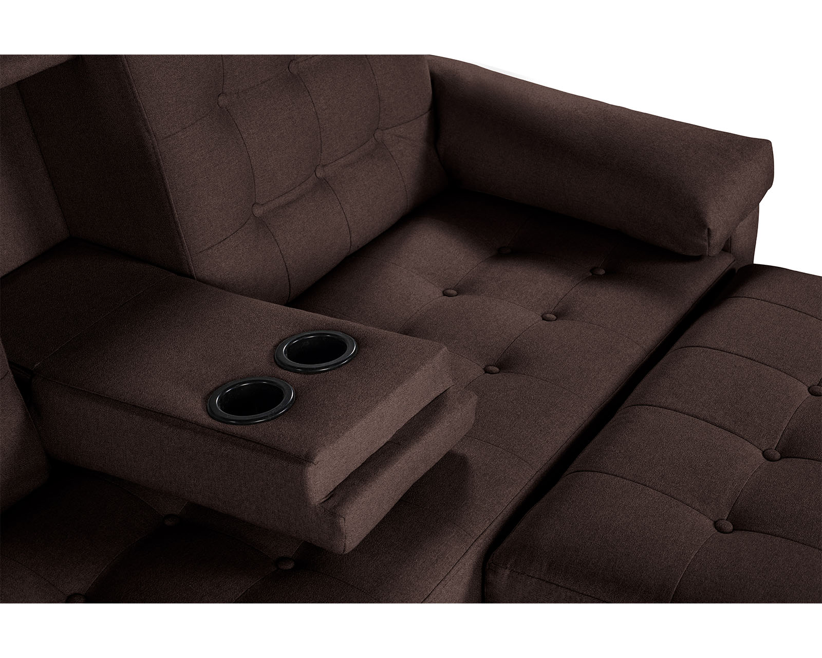 Foto 6 | Sala Modular Sofá Cama Reversible de Lino Chocolate con Portavasos Praia