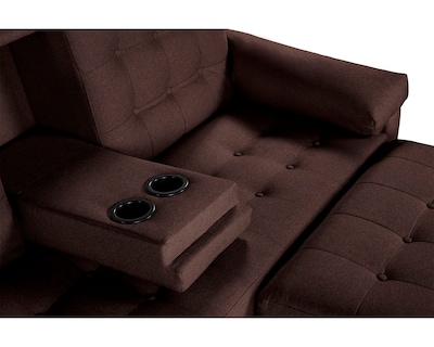 Foto 6 | Sala Modular Sofá Cama Reversible de Lino Chocolate con Portavasos Praia