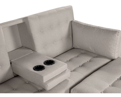 Foto 6 | Sala Modular Sofá Cama Reversible de Lino Gris Claro con Portavasos Mandarín