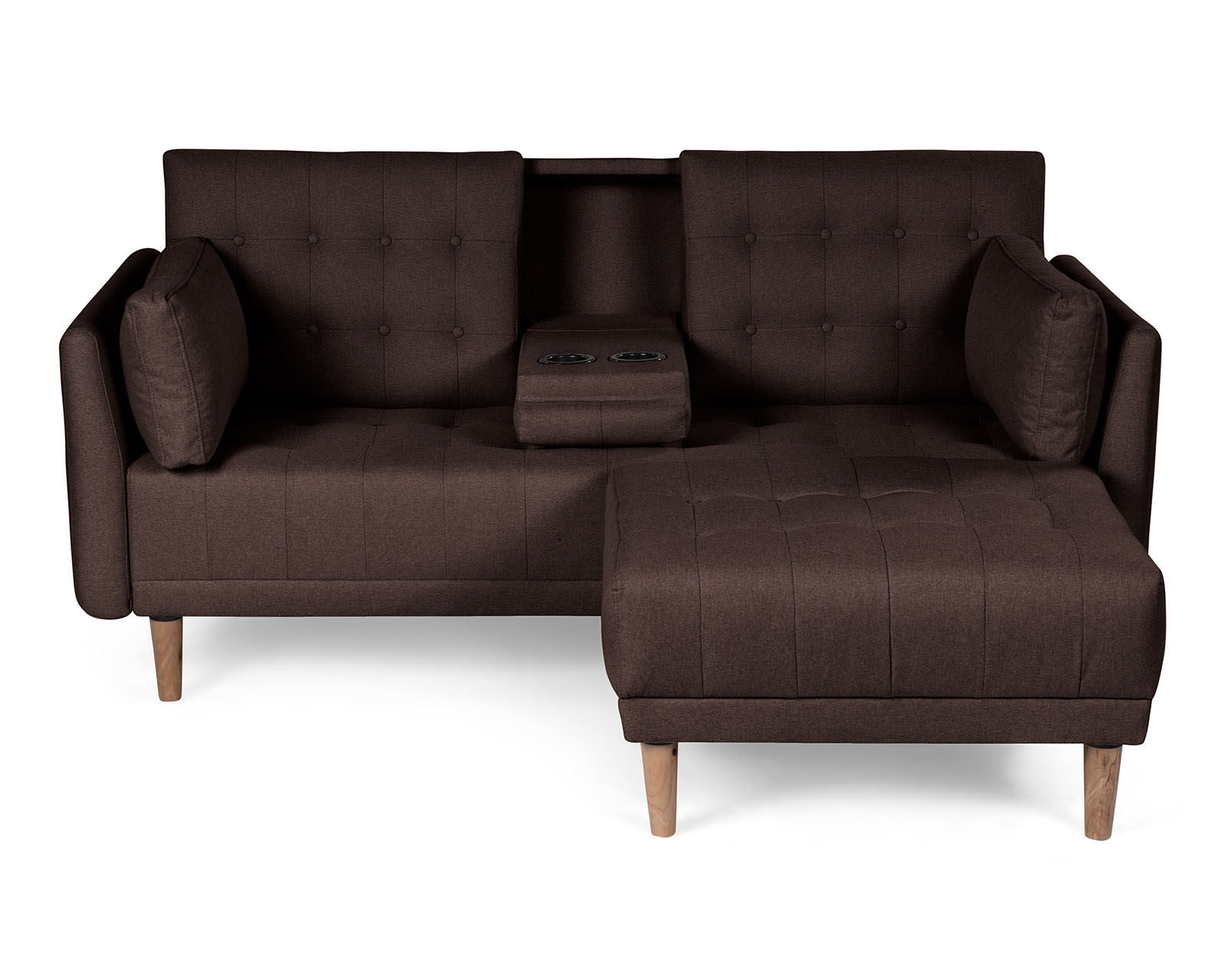 Foto 3 pulgar | Sala Modular Sofá Cama Reversible de Lino Chocolate con Portavasos Mandarín