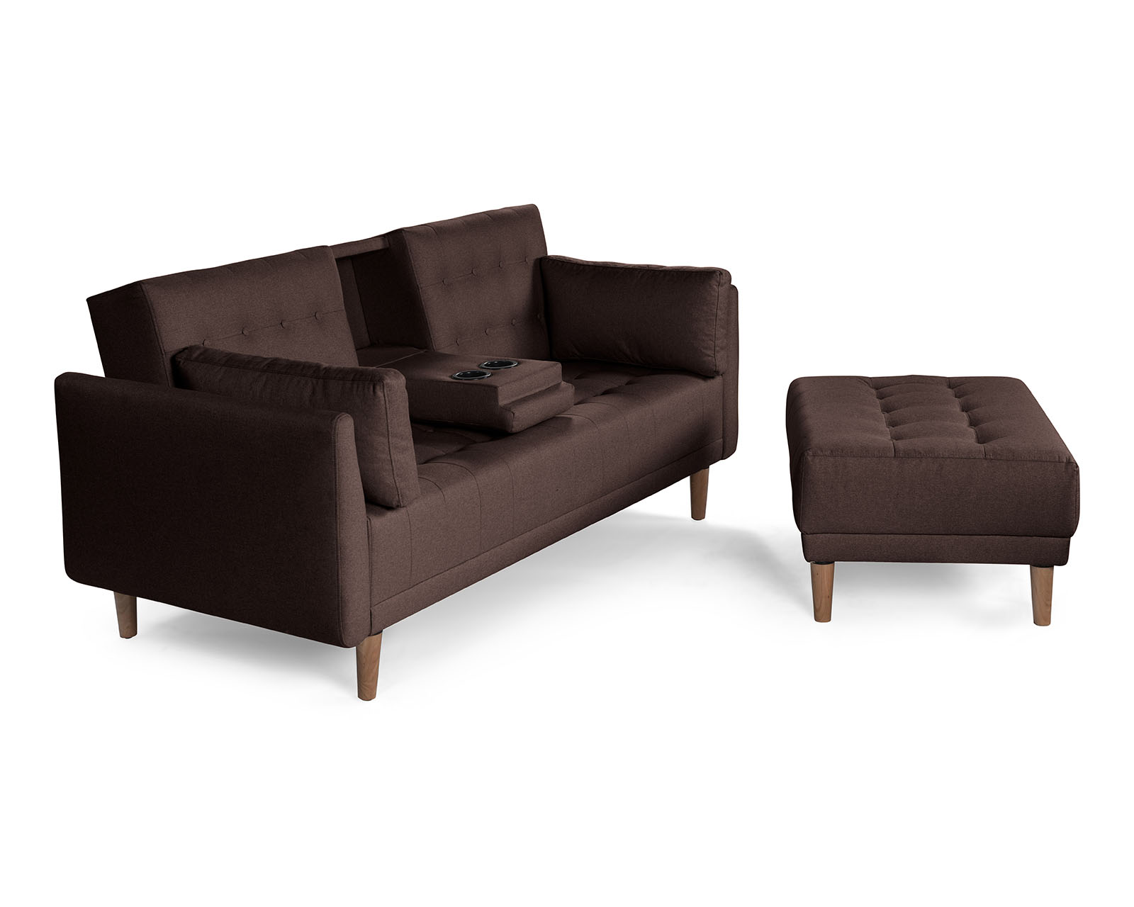 Foto 5 pulgar | Sala Modular Sofá Cama Reversible de Lino Chocolate con Portavasos Mandarín