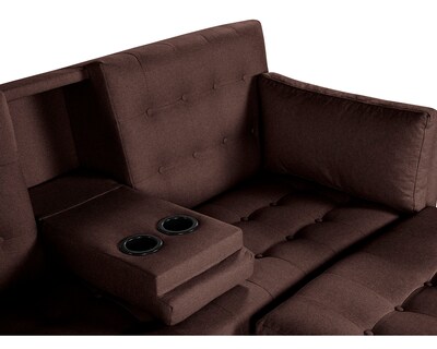 Foto 6 | Sala Modular Sofá Cama Reversible de Lino Chocolate con Portavasos Mandarín