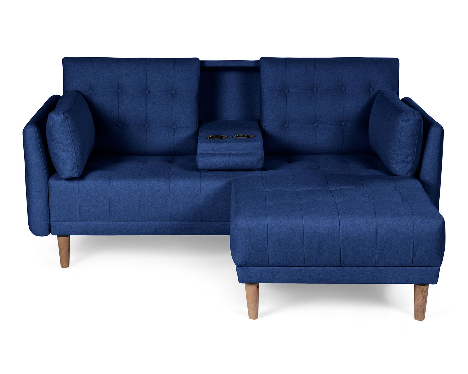 Foto 2 pulgar | Sala Modular Sofá Cama Reversible de Lino Azul con Portavasos Modelo Mandarín